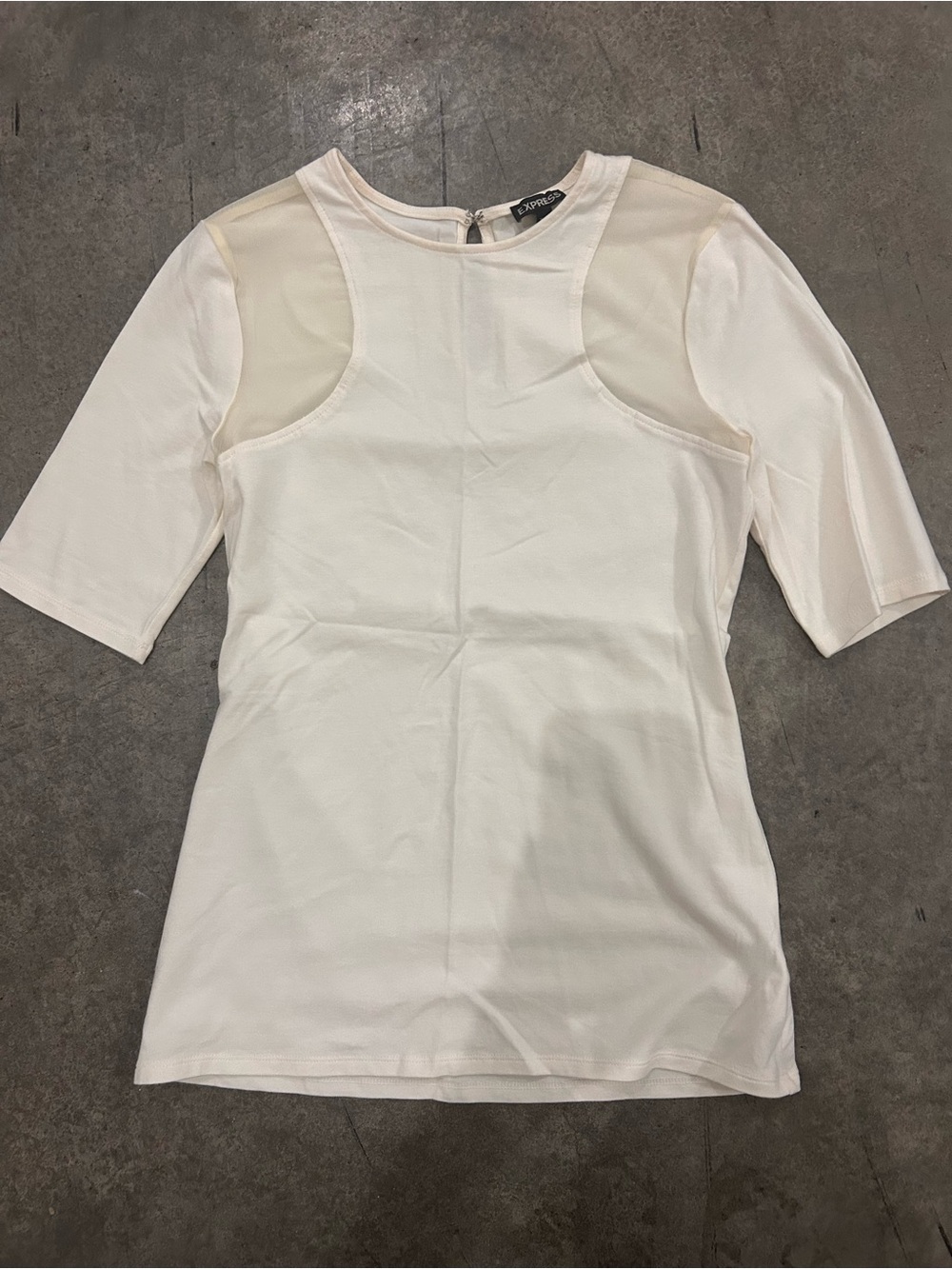 Express Off-White Short Sleeve Mesh Yoke Tee